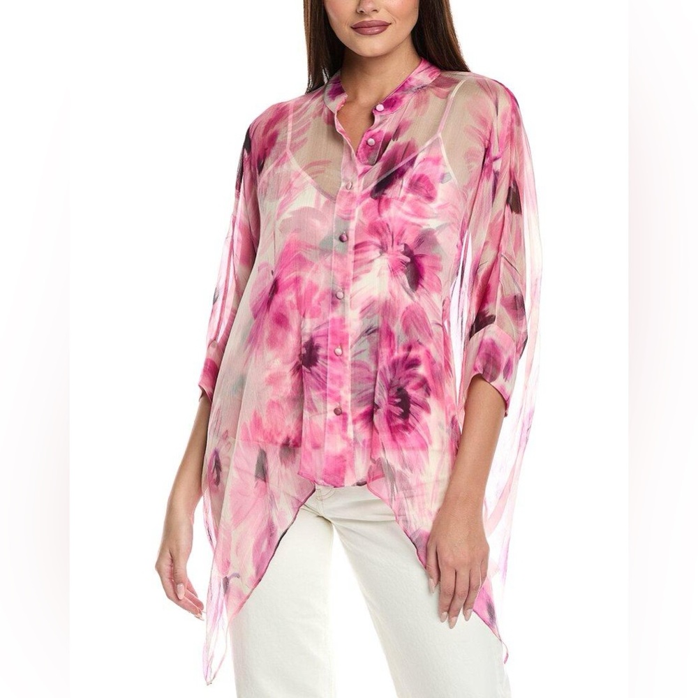 Johnny Was Katia Floral Silk Handkerchief Blouse size Small Medium NWT - Picture 11 of 16